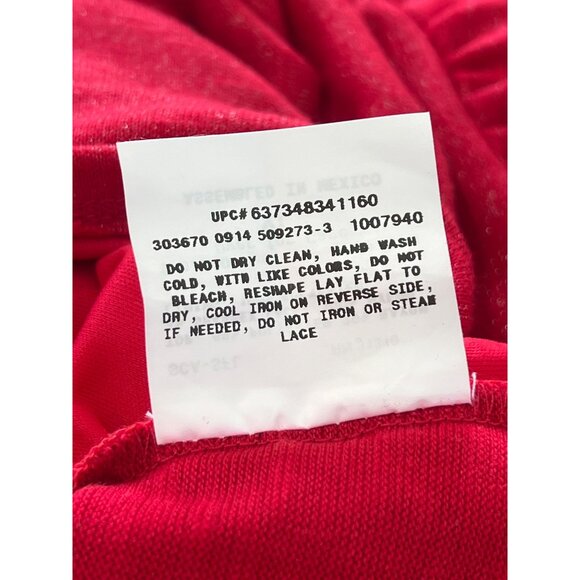 A Byer Blouse Size XL Sheer Floral Lace Shoulder Trim Ruched Knit Red Metallic - Picture 6 of 7